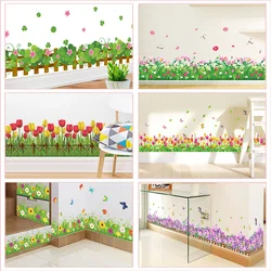 Pastorale bloemen gras hek met vlinder muurstickers Pvc stickers muurschilderingen voor kantoor winkel slaapkamer plint woondecoratie