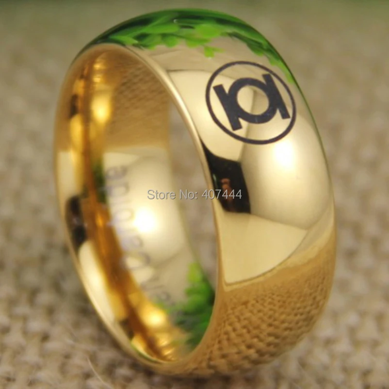 Free Shipping YGK JEWELRY Hot Sales 8MM Shiny Golden Dome The New GREEN LANTERN New Men\'s Tungsten Wedding Ring