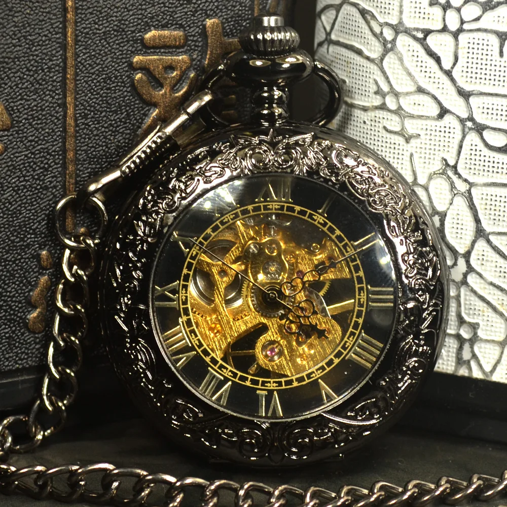 Steampunk Luxury Fashion Antique Skeleton Mechanical Pocket Watch Men Chain Necklace Business Casual Pocket & Fob Watches Gold