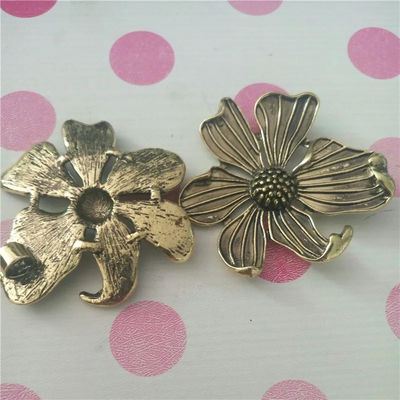 5PCS Retro Vintage Women Necklace Pendant Antique Bronze Tone Alloy Large Flower Pendants 50*54mm Jewelry Finding Elegant Gift