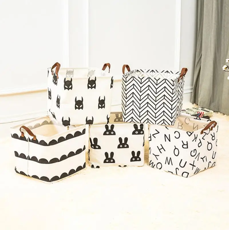 

Foldable storage bucket dirty clothes laundry storage waterproof box cotton and linen children's toy basket LX7195