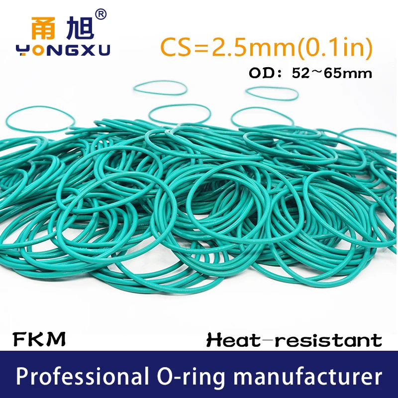 

Green FKM Fluorine Rubber O-rings Seals CS2.5mm OD52/54/55/56/57/60/62/64/65*2.5mm O Rings Seal Gasket Rings fkm Ring Washer