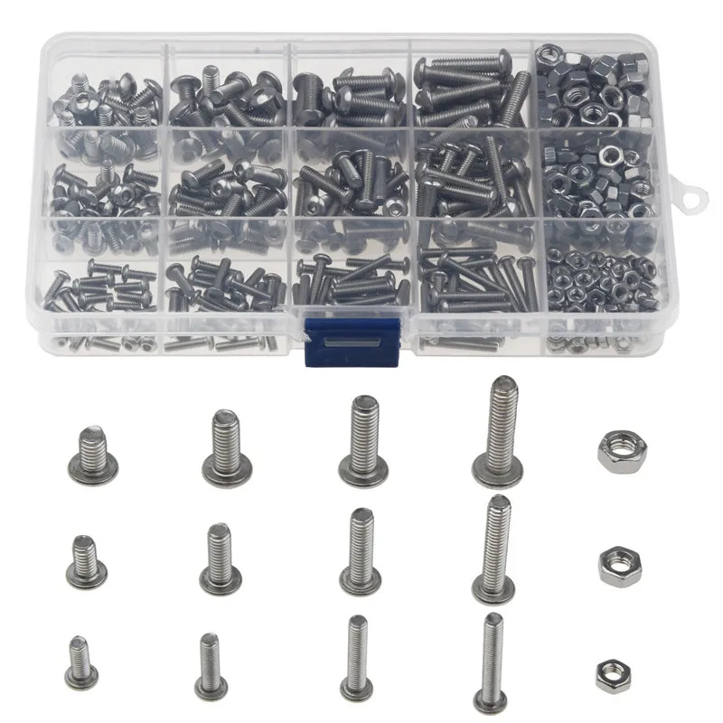 

440pcs Stainless Steel M3 Screws Nuts KitsHex Head Socket Screws and Nuts Assortment Set