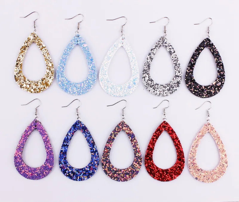 Large Hollow Out Glitter Leather Teardrop Earrings New Fashion Jewelry Red Earrings for Women