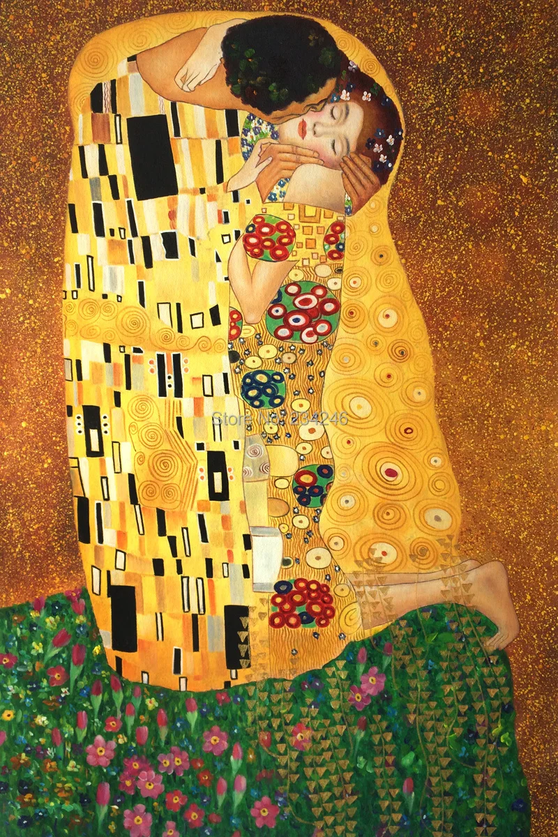 

Abstract Canvas Pictures The Kiss by Gustav Klimt Master Oil Painting Reproduction on Canvas Wall Art Painting Hand-made