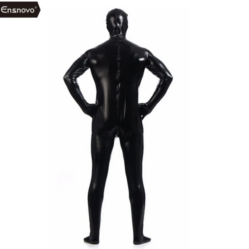 Ensnovo Uomini Catsuit Occhio Aperto Spandex Metallico Lucido Zentai Suit Full Body In Nylon Su Misura Della Pelle Open Eyes Costume Tuta