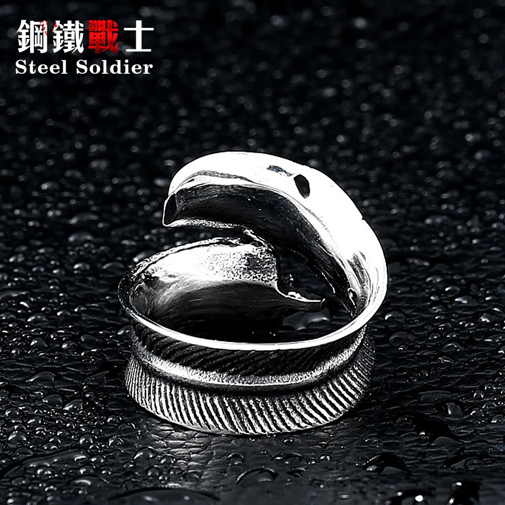 Steel soldier stainless steel men adjustable feather ring men opening fashion popular jewelry titanium steel ring