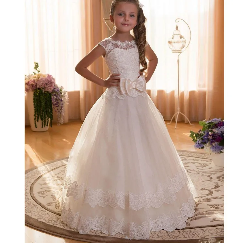 Pretty Lace Flower Girl Dresses 2018 New hot Soft Tulle Scalloped Kids Evening Gowns Ball Gown Girl Prom Dresses Pageant Dresses