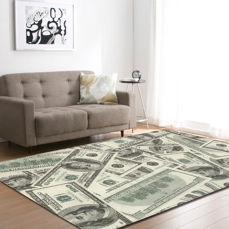 

Rectangular 3D dollar print carpet Modern bedroom bedside kitchen Antiskid soft large Area rugs and carpets for home living room