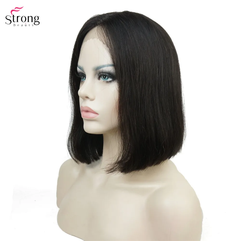 StrongBeaut Natural black Medium Lace Front Wig Blend Human Hair Lace Wigs For Black Women