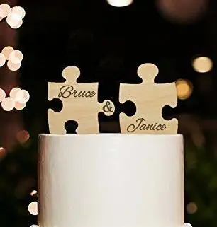 Wooden Jigsaw Puzzle Wedding Cake Toppers Couple Mr & Mrs personalized Name party decorations