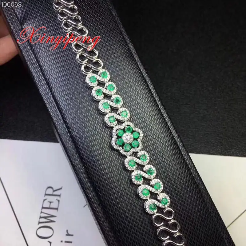 

Xin yi peng 925 silver inlaid natural emerald bracelets, women bracelet, exquisite fashion, anniversary gift