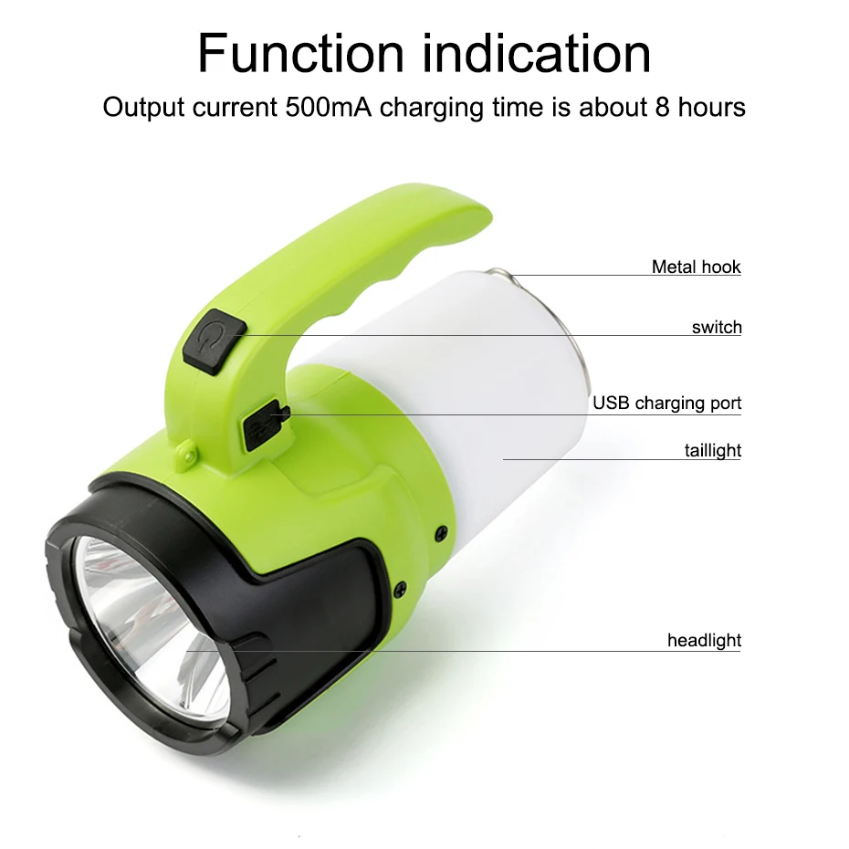 LED Flashlight Rechargeable 10W Portable Spotlight Lantern Searchlight Waterproof Hunting Built-in Battery Outdoor Camping