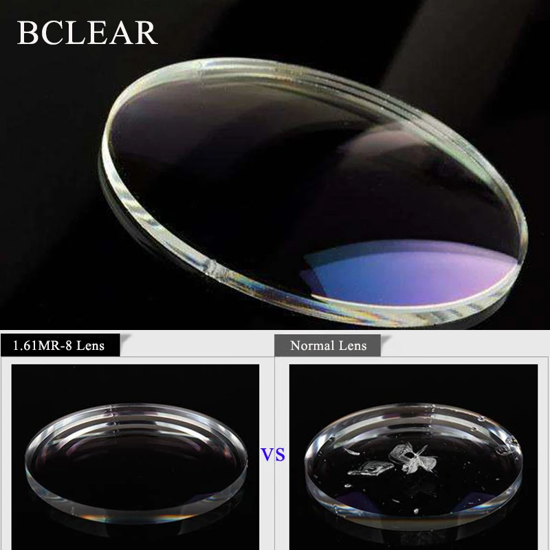 BCLEAR 1.60 Index Aspheric Clear Lens MR-8 Super Hard Optical Glasses Prescription Lenses Strong Anti Reflective for Rimless