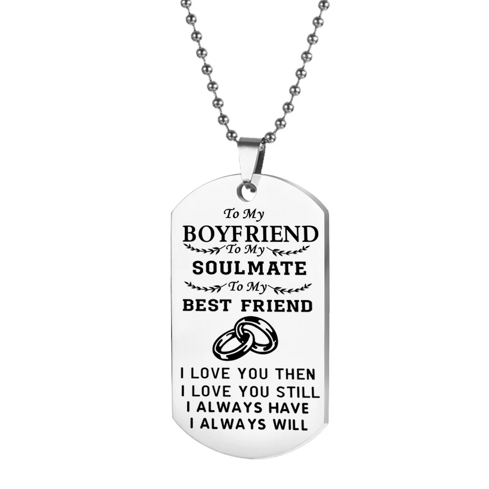 Love Necklace Keychain TO MY HUSBAND/WIFE To my Soulmate Best Friends Dog Tag Pendant Necklace Key chains For Couples