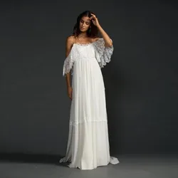 Greek Style Boho Bohemian Wedding Dresses Spaghetti Straps A Line White Lace and Chiffon Beach Wedding Gowns 2020 Bride Dresses