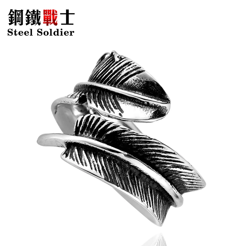 Steel soldier stainless steel men adjustable feather ring men opening fashion popular jewelry titanium steel ring