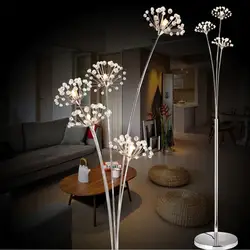 Modern Art Dandelion LED Floor Lamps Creative Silver Bedroom Crystal Stand Lamp Living Room Study Wedding Dress Shop Decoration