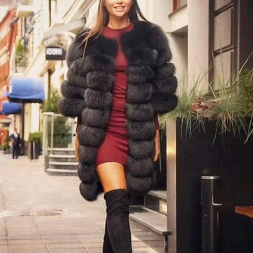 Real Fox Fur Coat for Women, Removable and Convertible Vest, Luxury Thicken Warm Coat, Monochrome Fur, 4 in 1