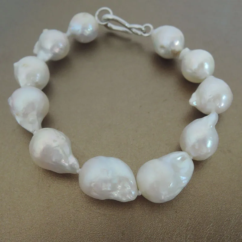 100%  nature freshwater pearl bracelet with big baroque shape-nature colors-13-15 m big baroque pearl