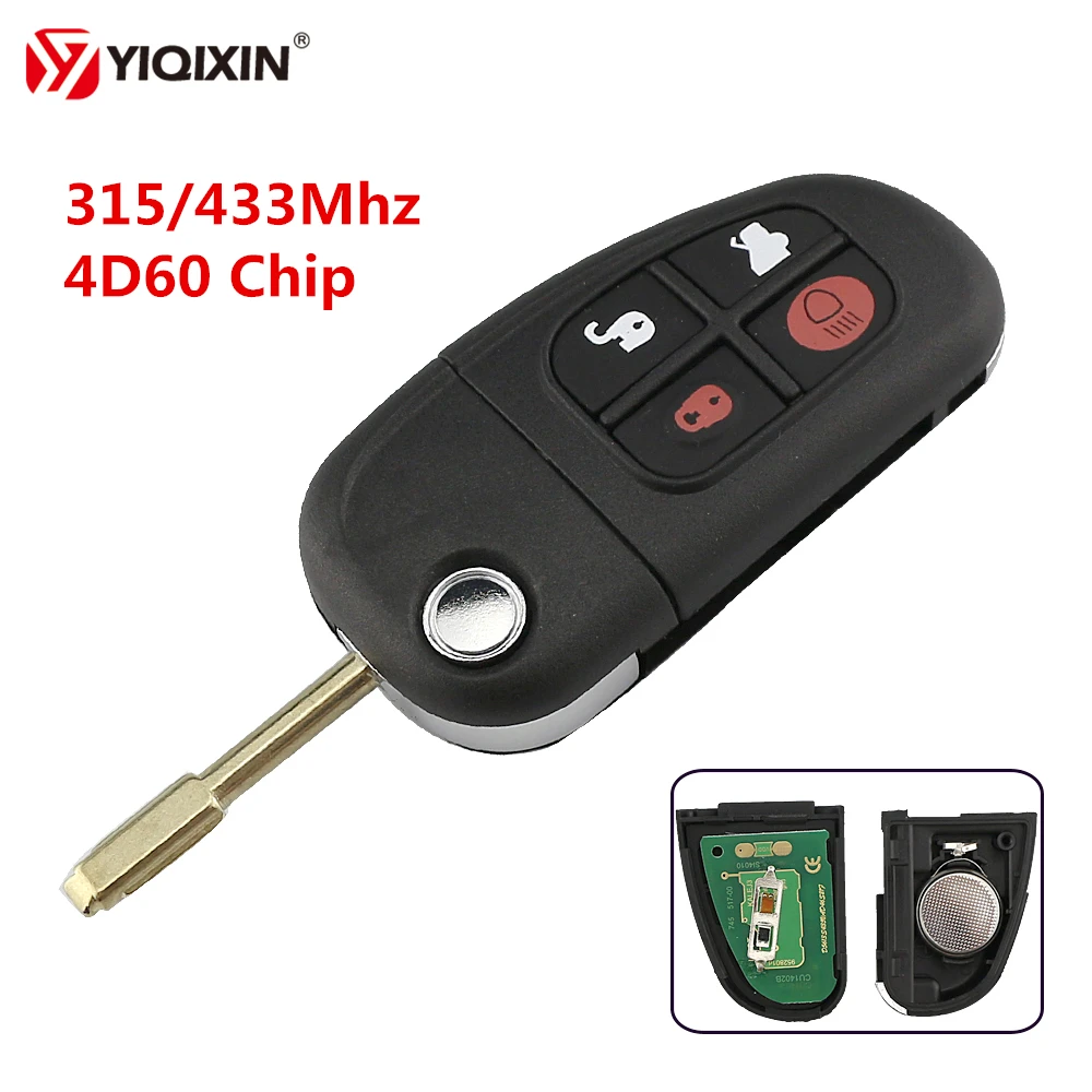 

YIQIXIN 4 Buttons Folding Flip Remote Car Key 315Mhz/433Mhz 4D60 Transponder Chip For Jaguar X-Type S-Type S Type X Type XJ XK