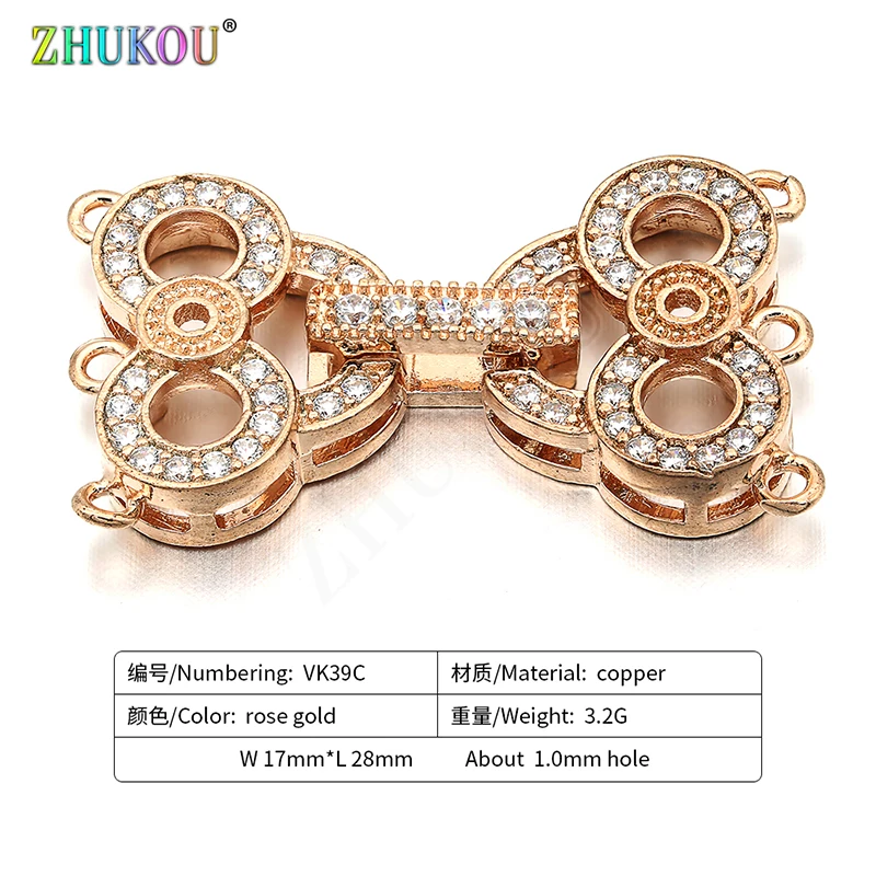 17*28mm Brass Cubic Zirconia Clasps Hooks for Diy Jewelry Findings Making, Model: VK39