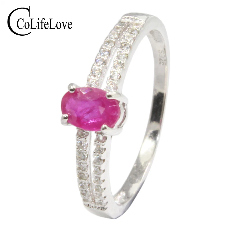 Classic silver ruby ring for wedding 0.4 ct 4 mm * 6 mm natural ruby gemstone silver ring solid 925 sterling silver ruby ring