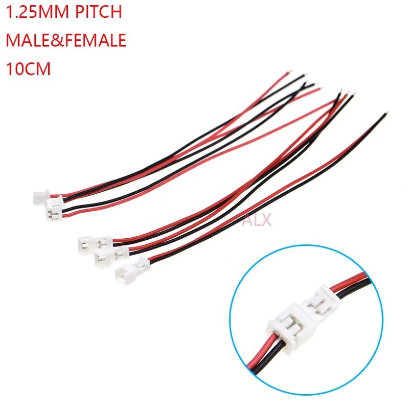 20SET 100MM mini micro JST 1.25 2pin male female plug connector with wire 1.25MM 2pin cable