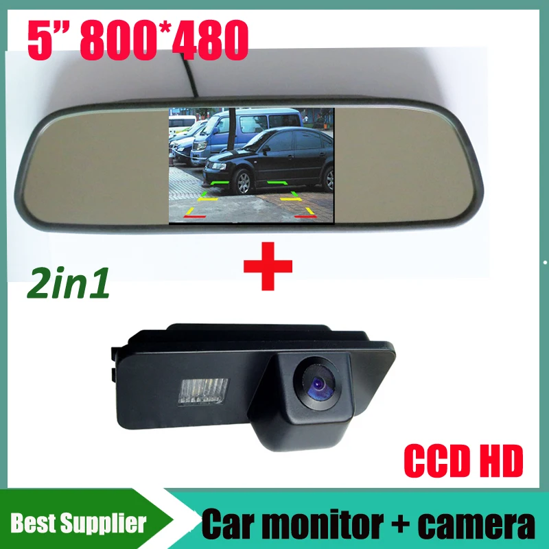 2in1 CCD Car Rear View Camera for VW Phaeton Scriocco Golf 4 5 6 MK4 MK5 EOS Lupo Beetle +5'' HD 800*480 rearview Mirror Monitor