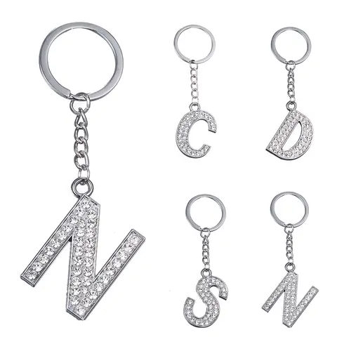 ZRM Fashion Charm 26 English Letters A-Z Alphabet Keychains Car Bag Crystal Rhinestones Alloy Name KeyChains Jewelry