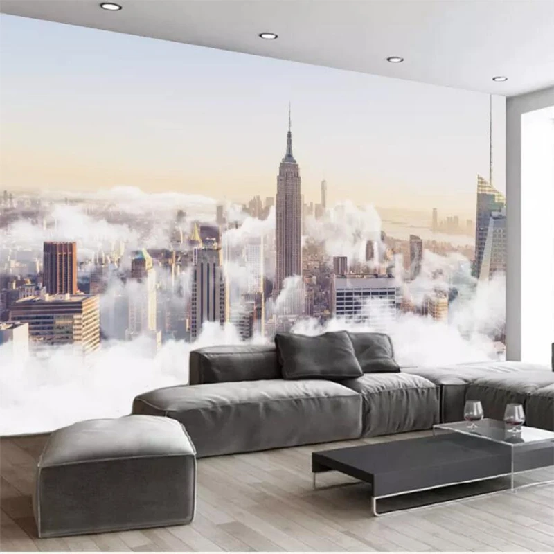 

beibehang Custom wallpaper 3d murals modern minimalistic abstract hand-painted city cloud sea landscape TV background wall paper