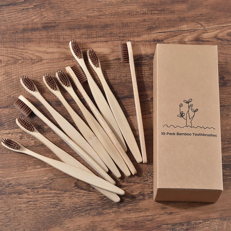 10Pcs Bamboo Toothbrush Eco Friendly Wooden Tooth Brush BPA Free Soft Bristle Tip Charcoal Adults Oral Care Toothbrushes