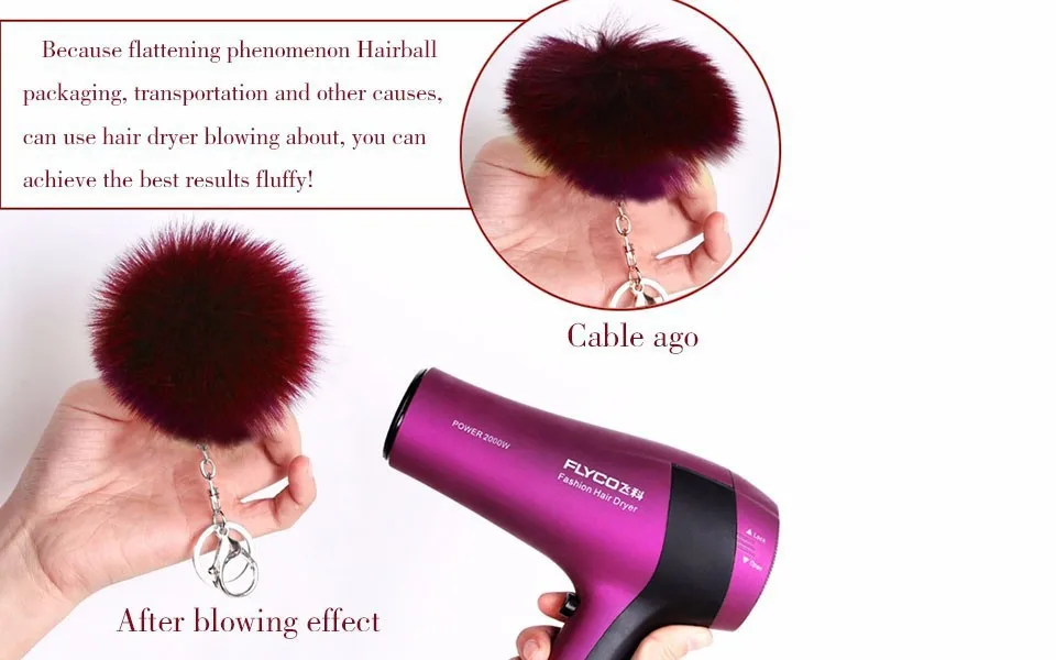 12 Stück/Set 8cm Echtes Kaninchenfell Schlüsselanhänger Damen Auto-Schlüsselkette Echter Fellbommel Schlüsselring Porte Clef Llaveros – Detail 2