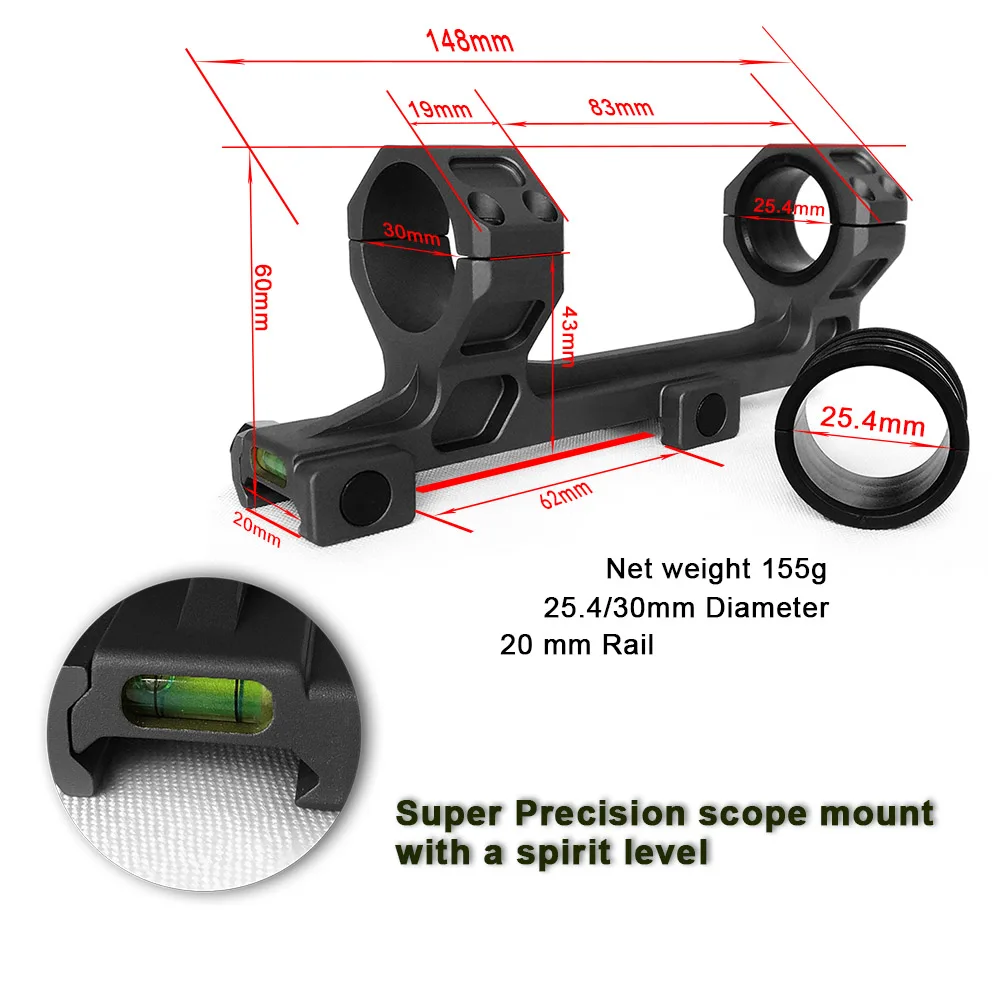 

1" 25.4/30mm rifle scope one piece dual rings cantilever Bubble Level Mount anti-cant accessories