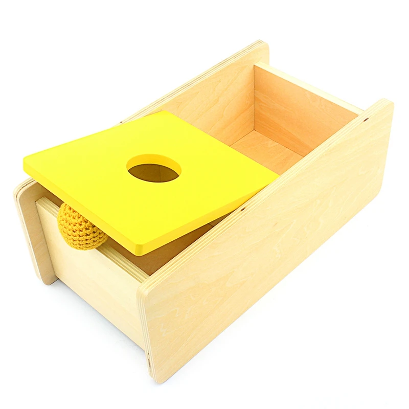 

Baby Toy Montessori Toddler Imbucare Box With Flip Lid Knit Ball Wood Learning Educational Preschool Training Brinquedos Juguets