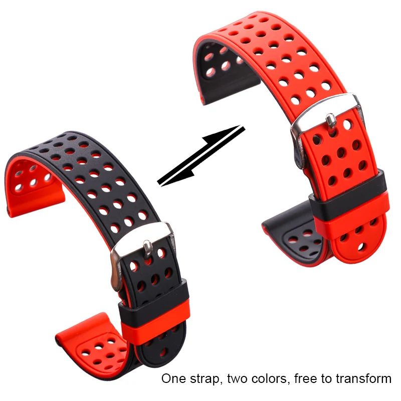 Silicone Rubber Watchbands 18mm 20mm 22mm 24mm Women Men Fashion Two-tone Breathable Strap Watch Band Clock Accessories