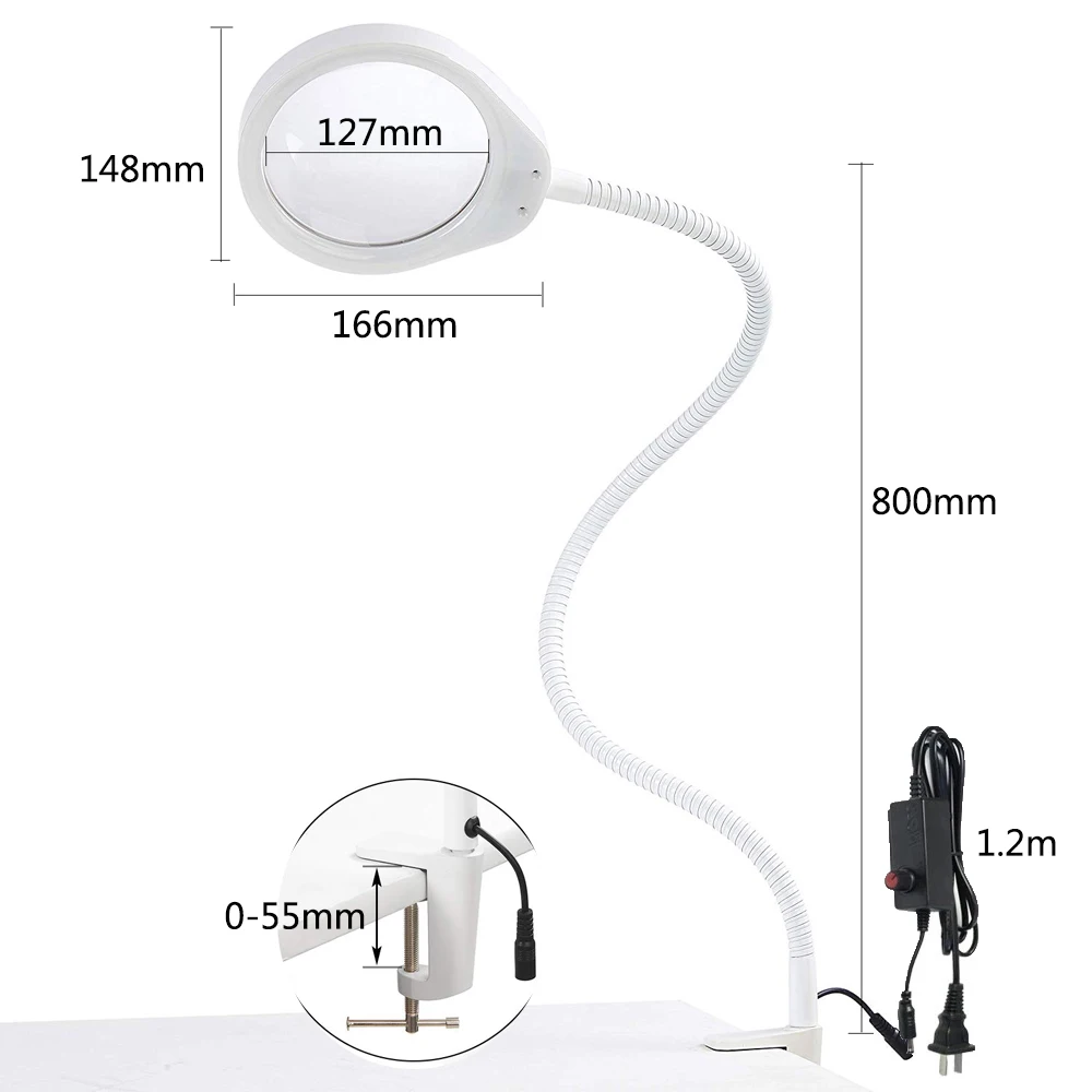 8X 10X 20X Biurko LED Szkło powiększające Podświetlana lupa Lampa Lupa Czytanie/Przetwarzanie/Lutowanie 3X 5X 8X 10X 80cm Wydłużenie ramienia