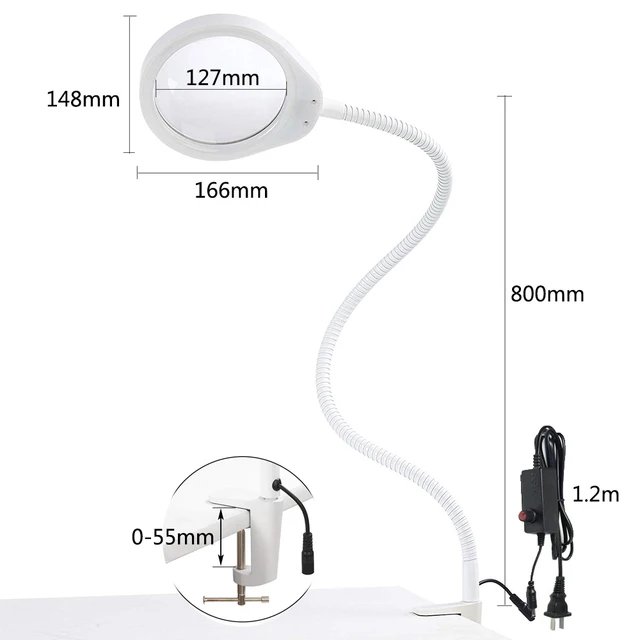 8X 10X 20X Biurko LED Szkło powiększające Podświetlana lupa Lampa Lupa Czytanie/Przetwarzanie/Lutowanie 3X 5X 8X 10X 80cm Wydłużenie ramienia