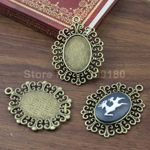 10pcs/lot Alloy Bronze Tone Cameo/Glass/Cabochon Frame bezel Settings, DIY-Accessory Pendant Charm 48x36mm(fit 18x25mm) (K01192)