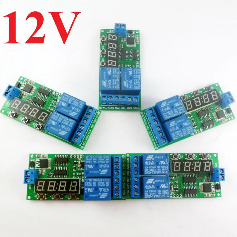 5 Pcs KC22B02 DC 12V Power On Delay Relay Module Cycle Timer Switch Board 1-9999s For Motor Reversible Motorcycle