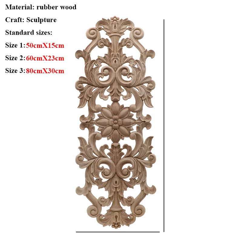 Unpainted Wood Oak Carved Wave Flower Onlay Decal Corner Applique for Home Furniture Decor Decorative Wood Carved Long Applique