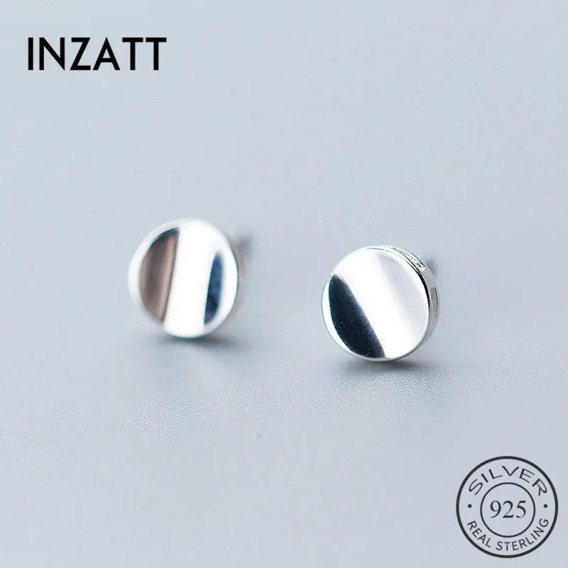 INZATT OL Minimalis Stud Earrings Geometric Glossy Concave Round Charm 925 Sterling Silver For Women FINE  Jewelry Summer Gift