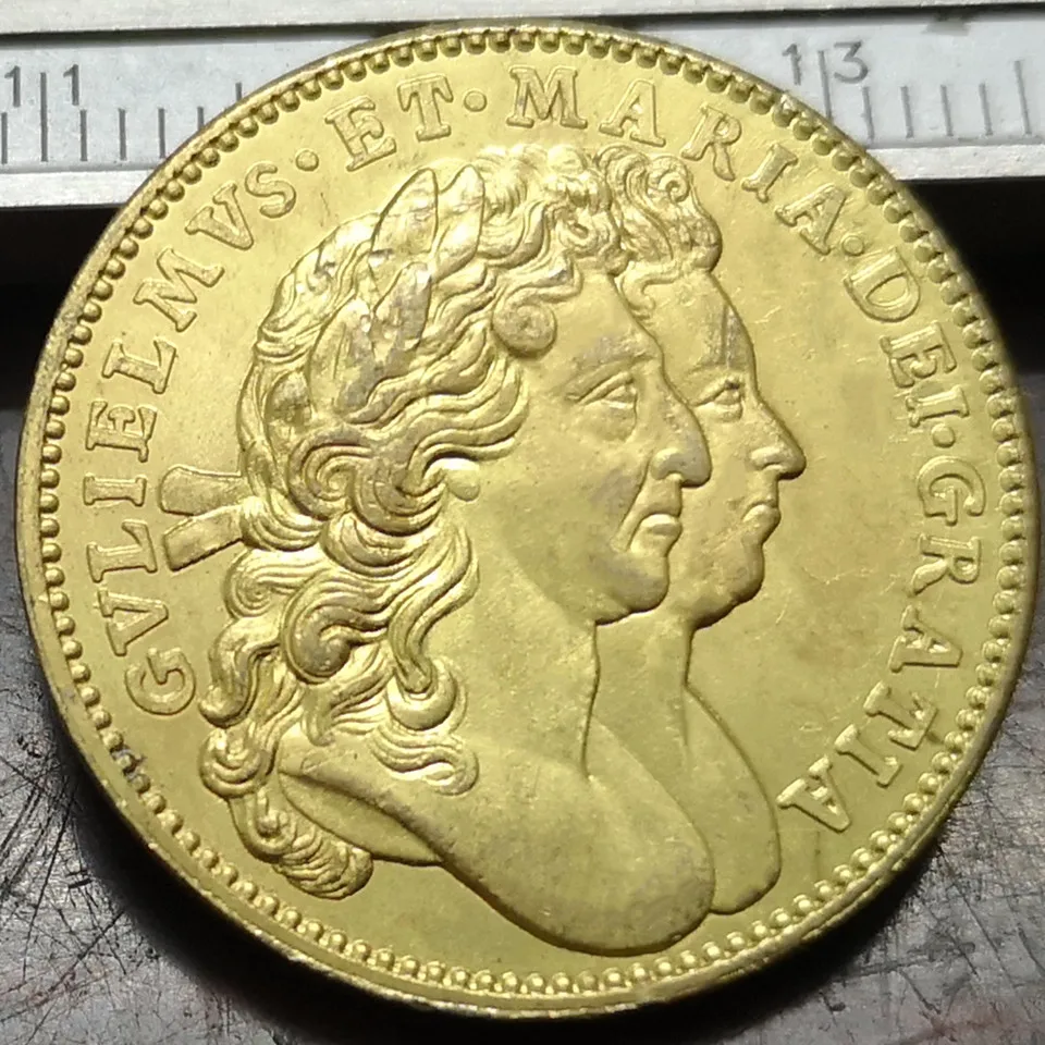 1694 England 1 Guinea - William & Mary .9999 pure Gold Plated Copy Coin