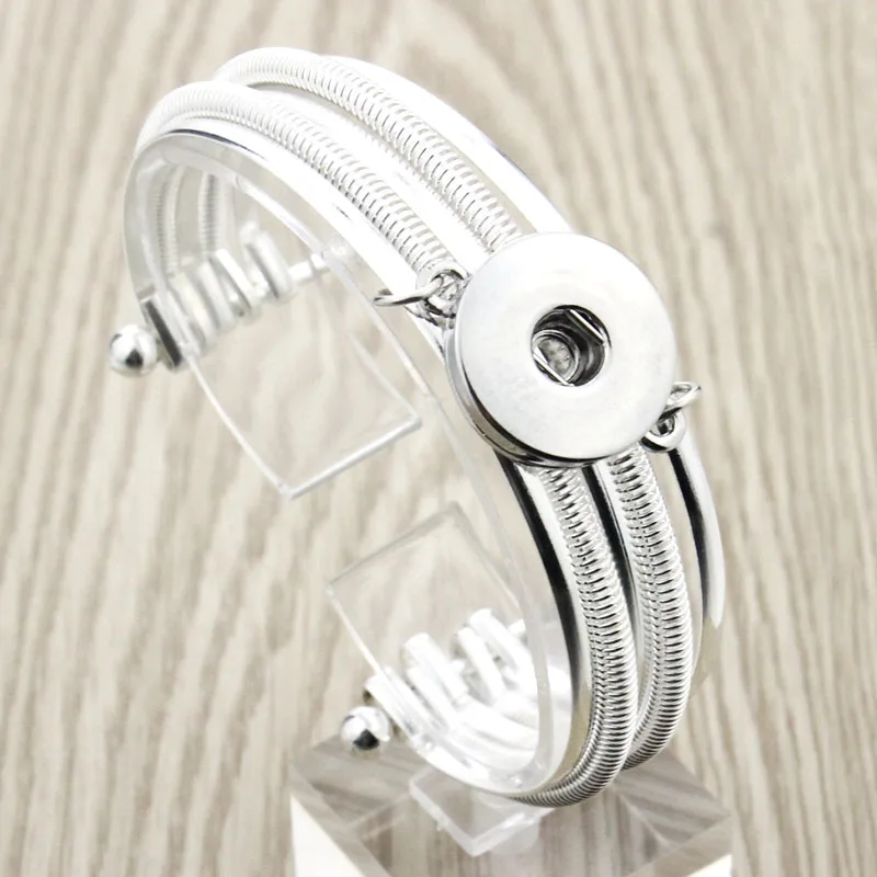 18MM Snap Button Women Metal Bangle Elasticity Bracelet Retro Color Bohemia Charms Bangles Cuff Jewelry 9554