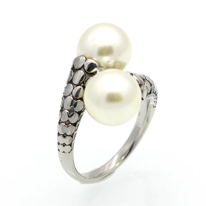 Spring New Arrival Hot High Quality Stainless Steel Vintage Fashion Double Pearl Ring Gold Color For Women Party Jewelry