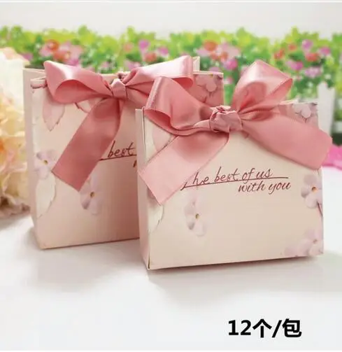 

60pcs Pink flower candy bag package Candy Boxes + ribbons Wedding favors Gift Bag