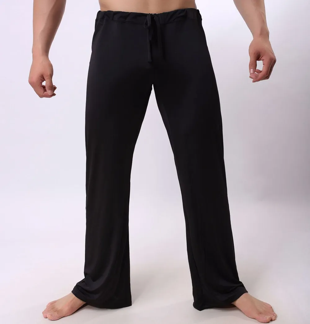 Sexy Male Sleep Bottoms Lounge Pants Soft Ice Silk Home Clothes Men\'s Casual Pants Breathable Homewear Lacing Pyjamas Trousers