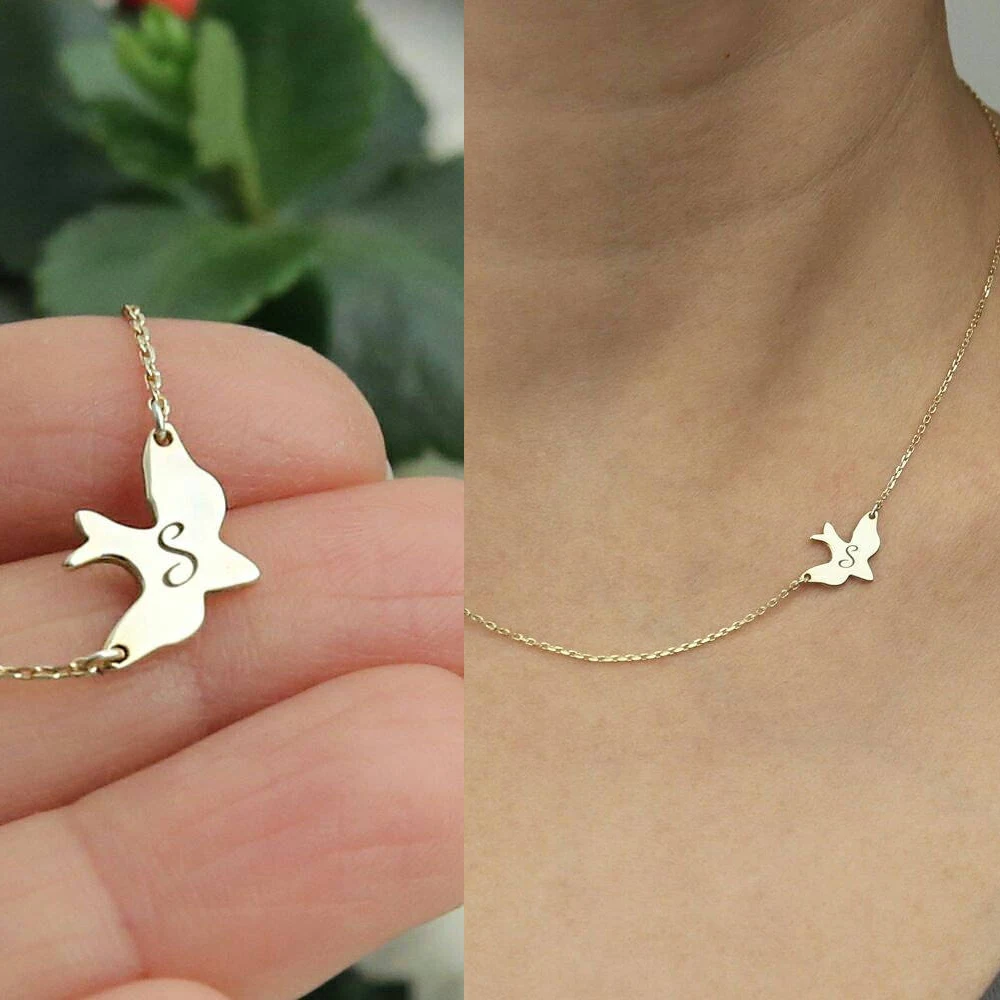 Collier pendentif personnalisé avec nom d'oiseau gravé, collier de demoiselle d'honneur, bijoux pour cadeau de maman PN0006