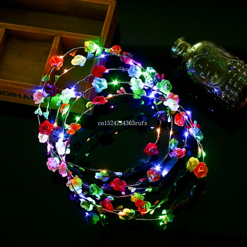 500pcs Girls LED Light Up Flower Headband Hair Wreath Flashing Glow Crown Hair Accessories Women Headband