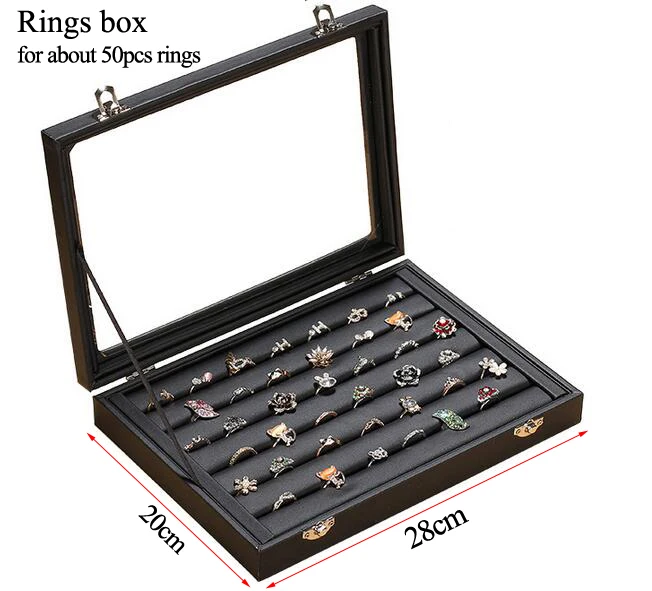 Top Size 28*20*4.5cm Black  Jewelry Display Box Case for Rings Earrings Bracelets Necklaces or other Ornaments Storage Organizer